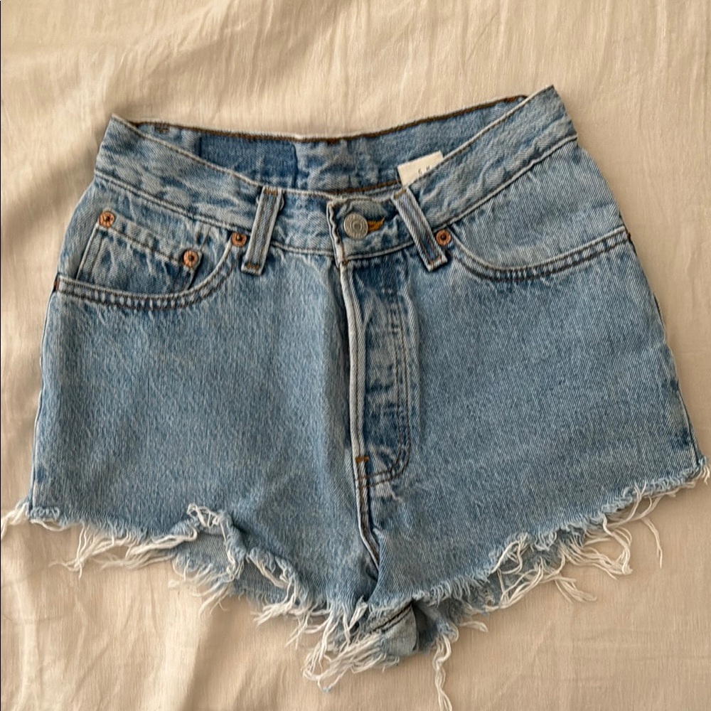 Levi's Light Blue Frayed Jean Shorts